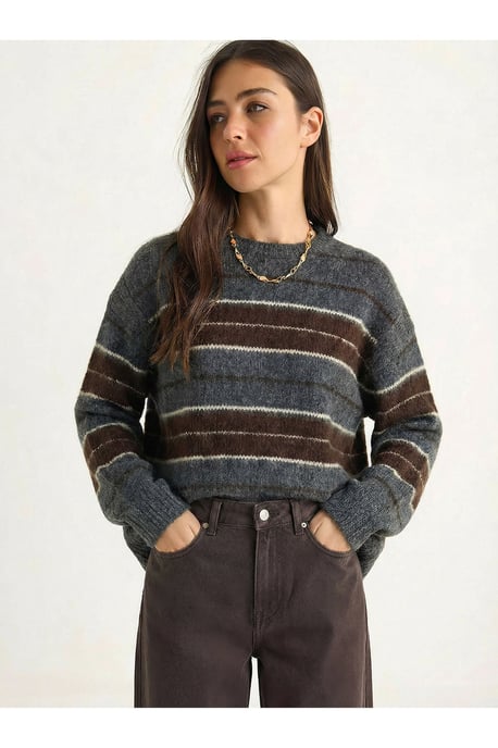 Striped Knit Crew Neck Sweater - Image 3