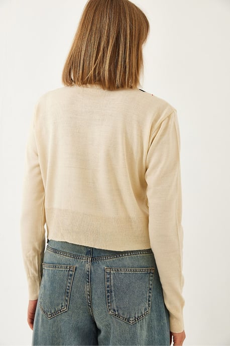 Geometrisk Jacquard Turtleneck Crop Stickad Topp - Image 3