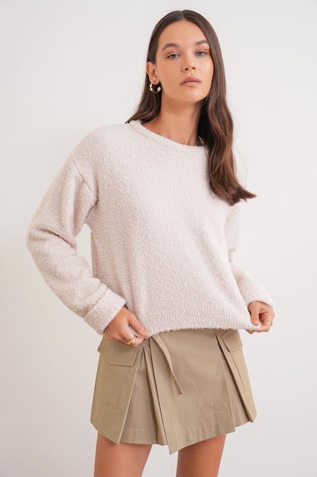 Plush Textured Crop Knit Sweater - Image 1