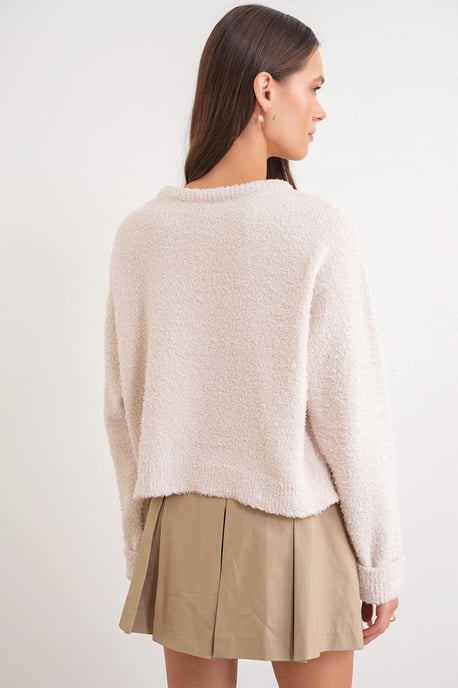 Plush Textured Crop Knit Sweater - Image 6