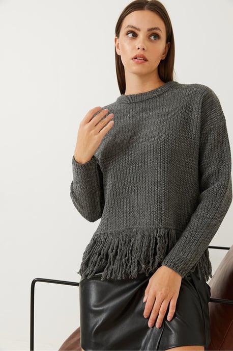 Fransad Crew Neck Cropped Tröja - Image 2