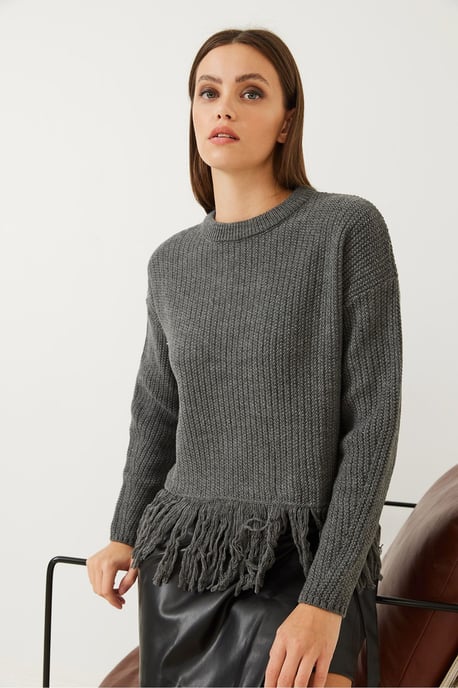 Fransad Crew Neck Cropped Tröja - Image 3