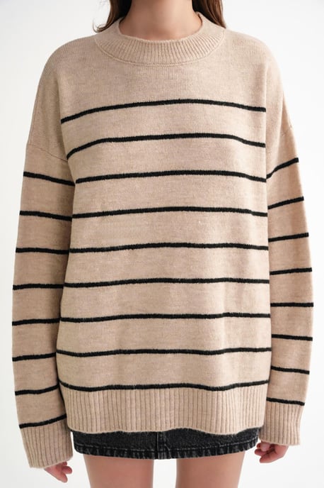 Randig Crew Neck Avslappnad Stickad Tröja - Image 5