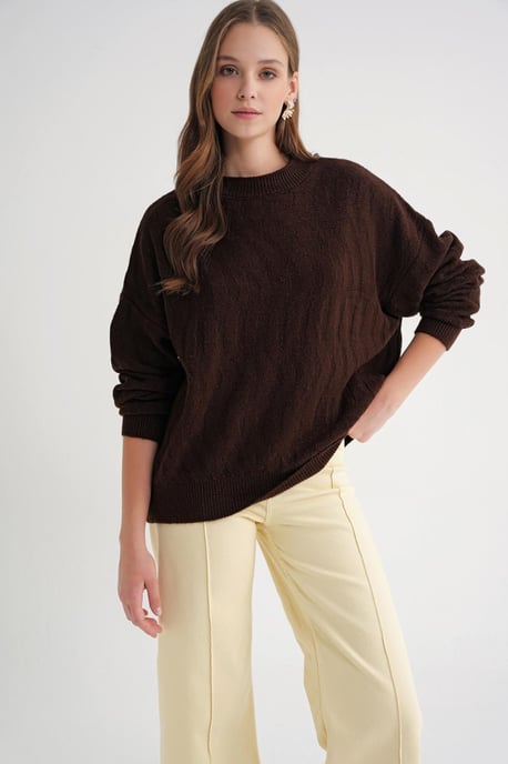 Geribde Brei Pullover Trui met Haar Vlecht Patroon - Image 1