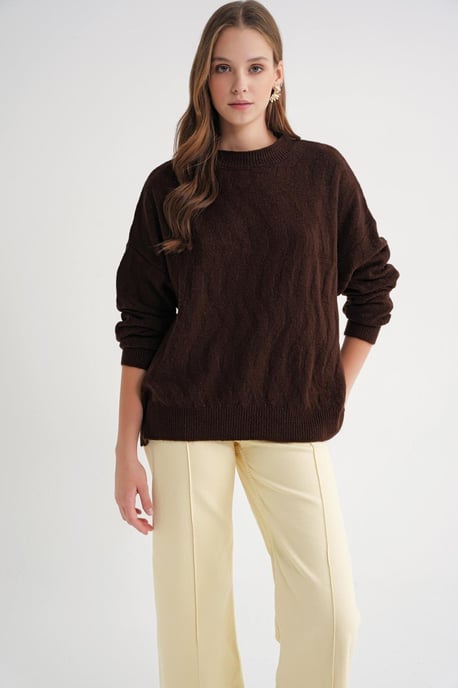 Geribde Brei Pullover Trui met Haar Vlecht Patroon - Image 2
