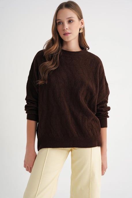 Geribde Brei Pullover Trui met Haar Vlecht Patroon - Image 3