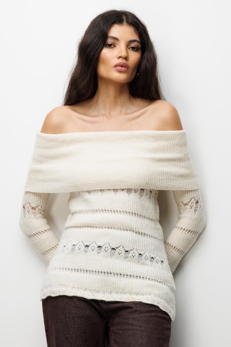 Off-shoulder Gerepte Trui met Uitsnijdingen - Image 1