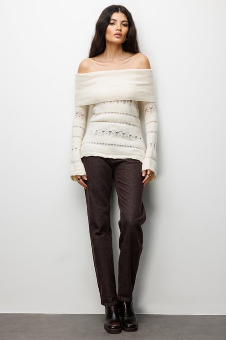 Off-shoulder Gerepte Trui met Uitsnijdingen - Image 2