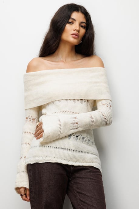 Off-shoulder Gerepte Trui met Uitsnijdingen - Image 4
