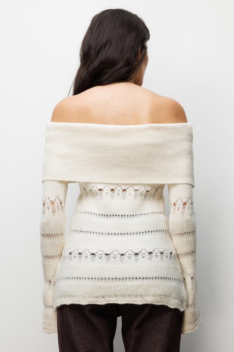 Off-shoulder Gerepte Trui met Uitsnijdingen - Image 5