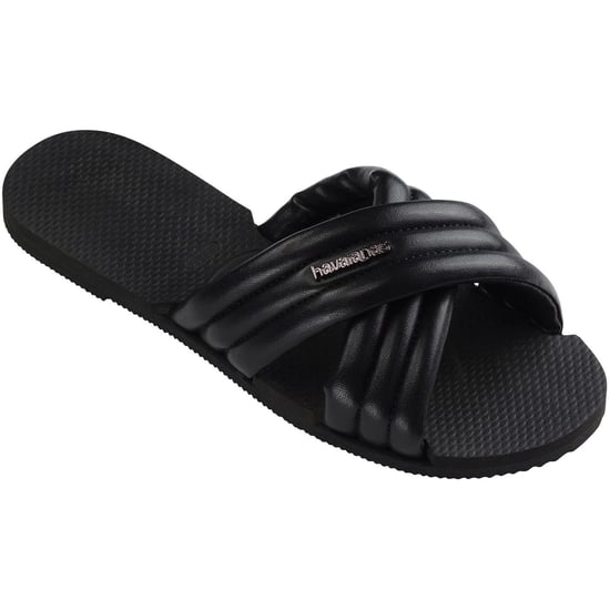 Women's Havaianas Solid Patterned Open Toe Slide Sandals in Black - Image 2