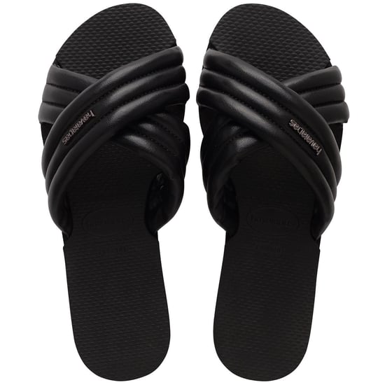 Women's Havaianas Solid Patterned Open Toe Slide Sandals in Black - Image 3