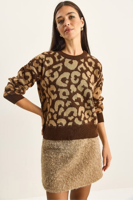 Leopardmönstrad Crew Neck Tröja - Image 1