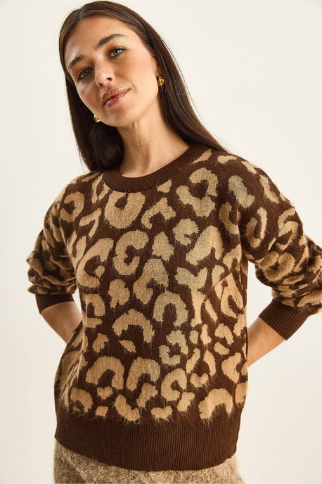 Leopardmönstrad Crew Neck Tröja - Image 4