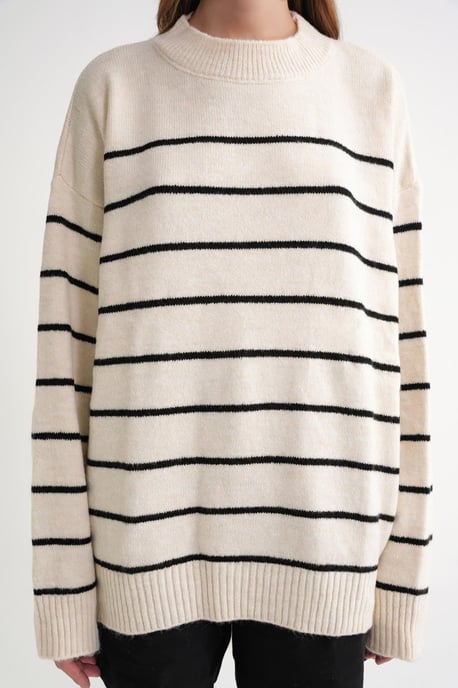 Randig Crew Neck Avslappnad Stickad Tröja - Image 5