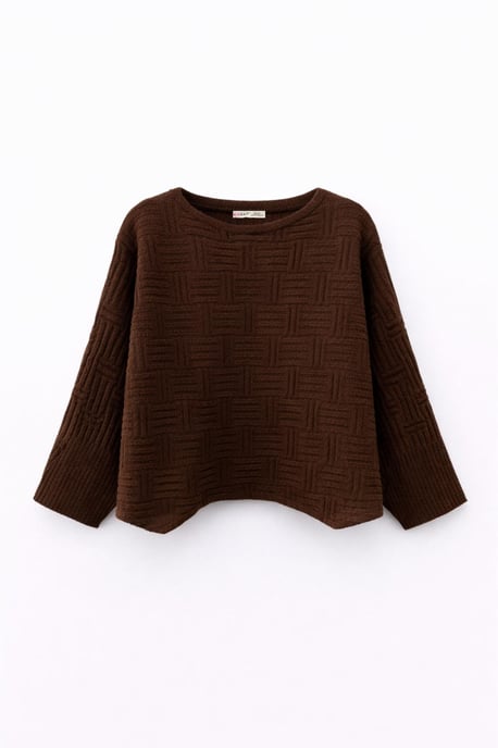 Oversized Textuur Geribbelde Rundhals Trui - Image 1
