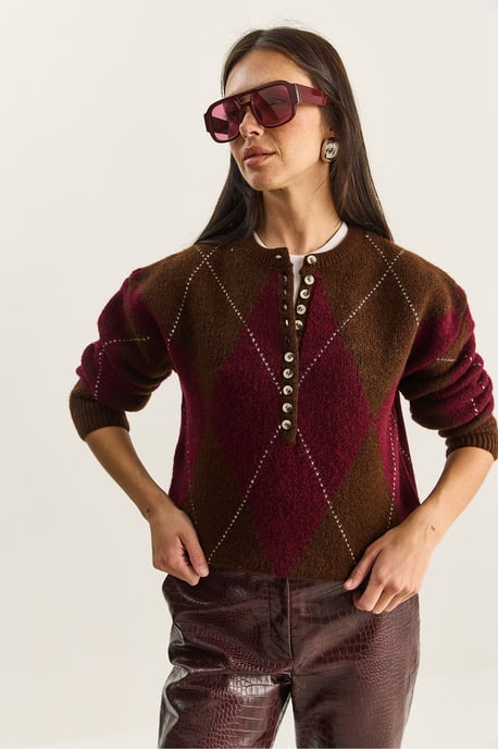Gebreide ronde hals trui met knoopsluiting - Image 3