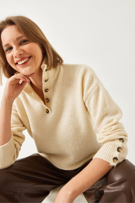 Ontspannen Pas Cropped Trui met Knopkraag - Image 3
