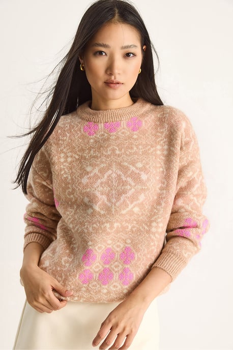 Etniskt Mönstrad Långärmad Crewneck Tröja - Image 2