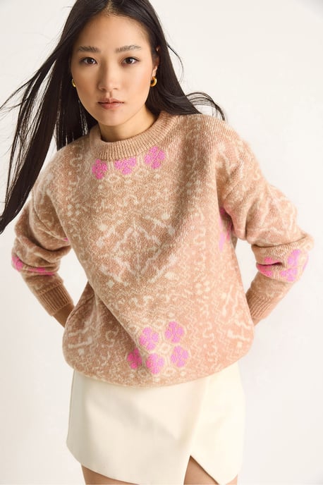 Etniskt Mönstrad Långärmad Crewneck Tröja - Image 3