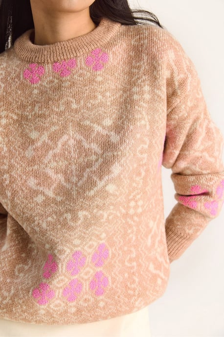 Etniskt Mönstrad Långärmad Crewneck Tröja - Image 6