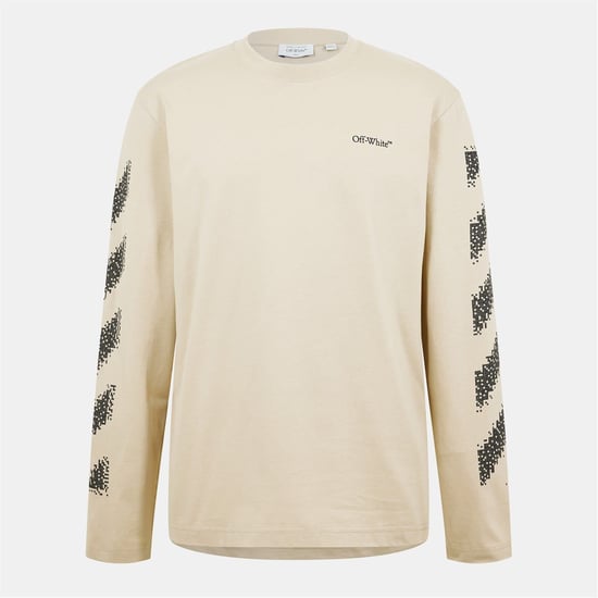 Men's Off White Crew Neck Long Sleeve Regular Fit T-Shirt in Brown/Black - Image 1