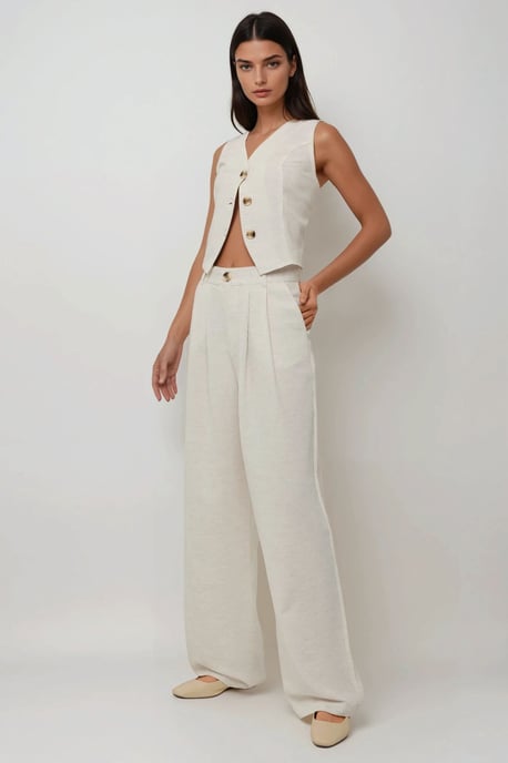 Linnen Voel Wijde Pantalon met Plissé - Image 1