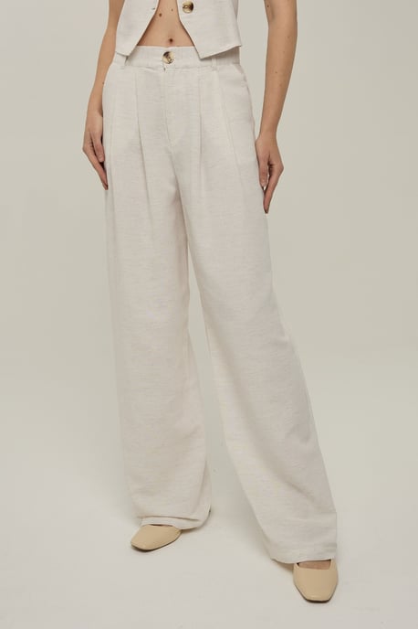 Linnen Voel Wijde Pantalon met Plissé - Image 2