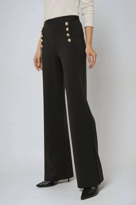 Hoge Taille Wijde Pantalon met Knopen Detail - Image 2