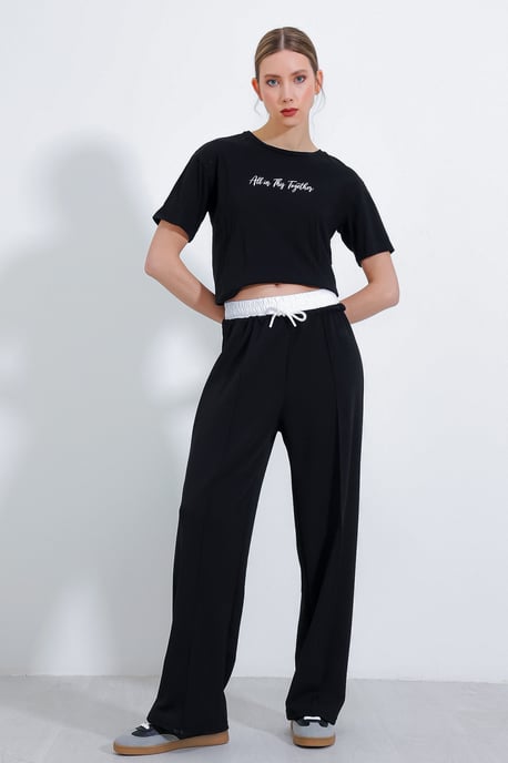 Textuur Geweven Cropped Wijde Joggingbroek - Image 1