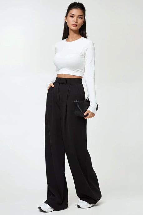 High Waist Elastic Crepe Palazzo Pants - Image 3