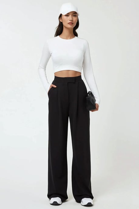 High Waist Elastic Crepe Palazzo Pants - Image 4