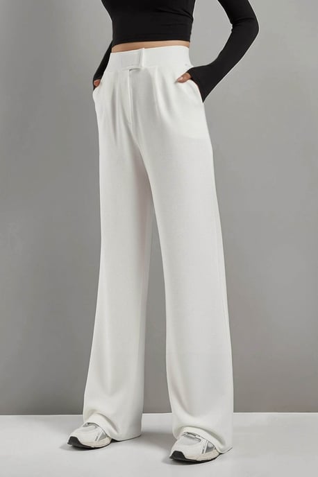 High Waist Elastic Crepe Palazzo Pants - Image 1