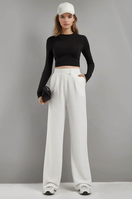High Waist Elastic Crepe Palazzo Pants - Image 2