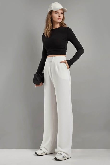High Waist Elastic Crepe Palazzo Pants - Image 5