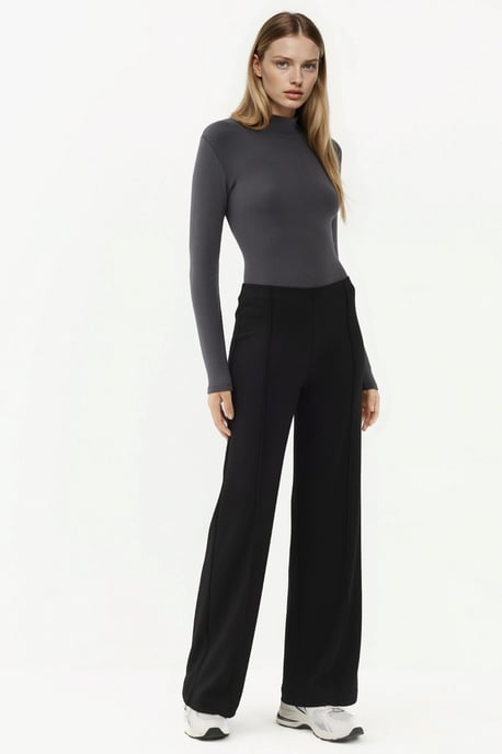 Modal Touch Rib Gedetailleerde Wijde Pantalon - Image 5
