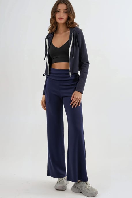Modal Touch Hoge Taille Brede Pijpenbroek met Rimpeldetail - Image 5