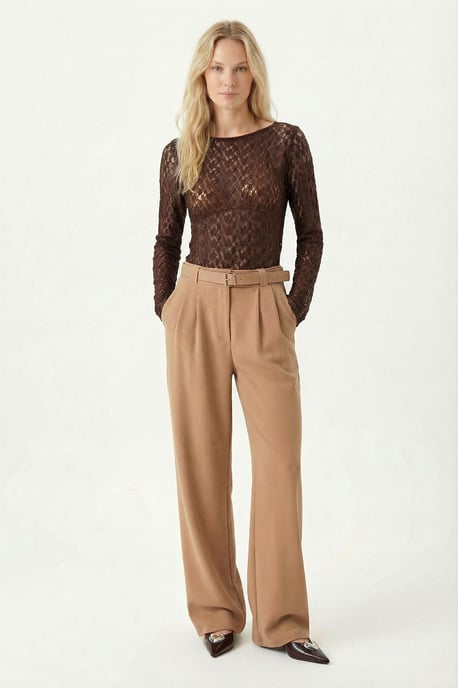 High Waist Wide Leg Broek met Gesp - Image 2