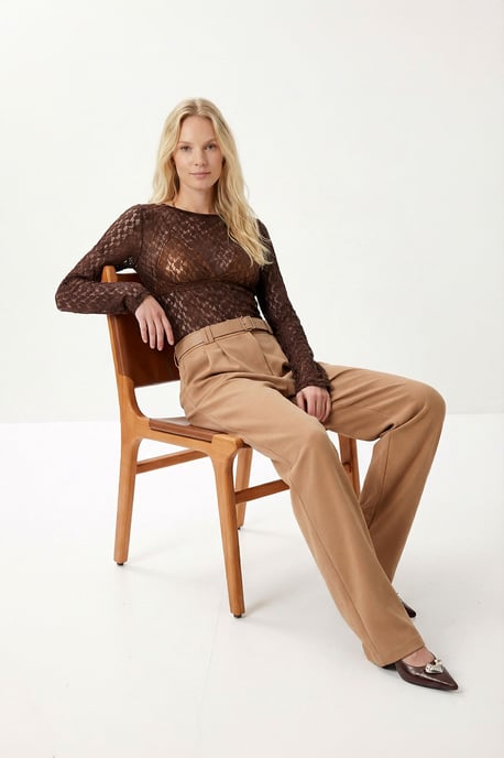 High Waist Wide Leg Broek met Gesp - Image 3