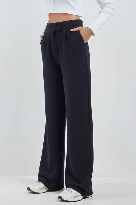 High Waist Elastic Crepe Palazzo Pants - Image 1