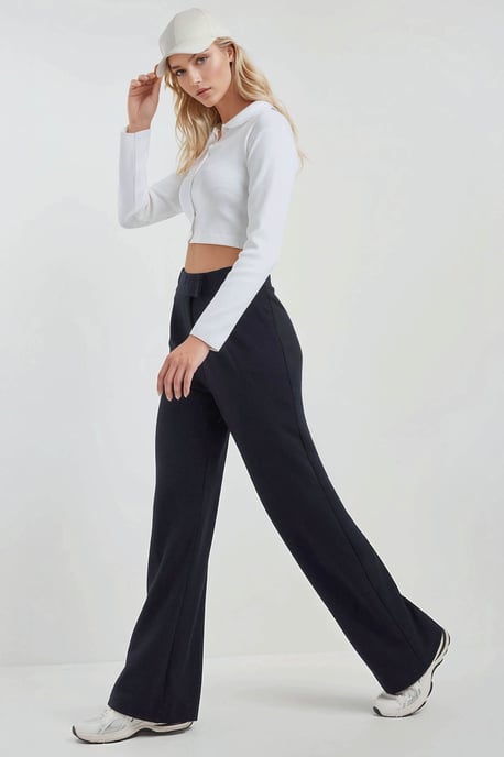 High Waist Elastic Crepe Palazzo Pants - Image 3
