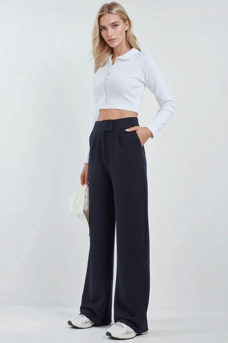 High Waist Elastic Crepe Palazzo Pants - Image 5