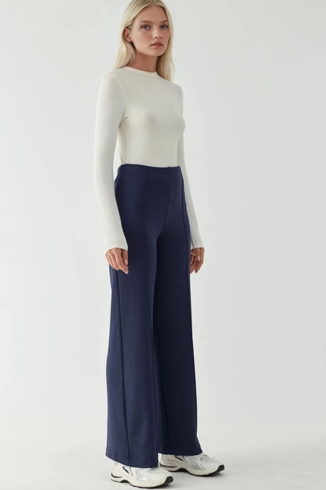 Modal Touch Rib Gedetailleerde Brede Pantalon - Image 2