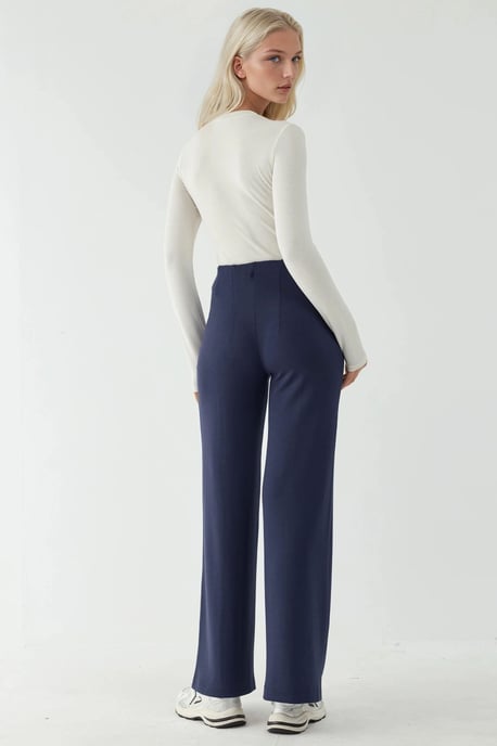 Modal Touch Rib Gedetailleerde Brede Pantalon - Image 3