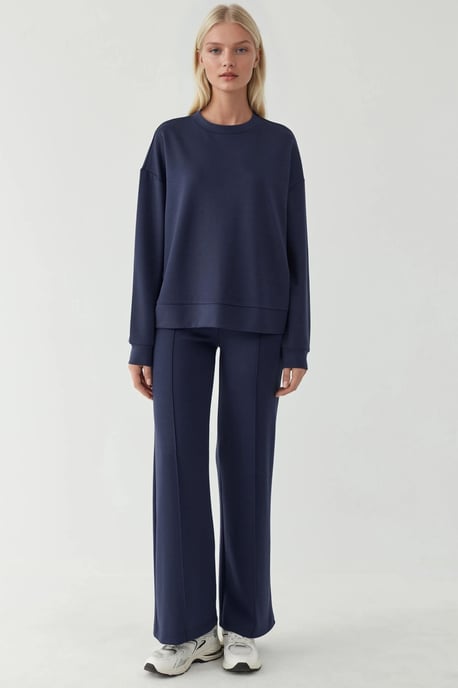 Modal Touch Rib Gedetailleerde Brede Pantalon - Image 5
