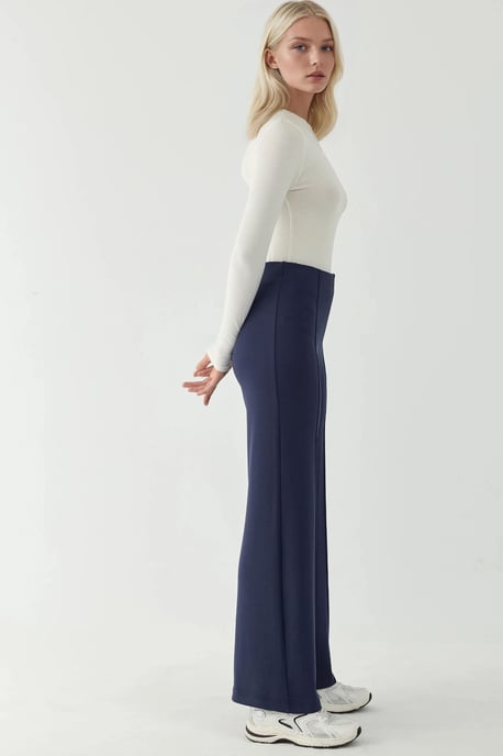 Modal Touch Rib Gedetailleerde Brede Pantalon - Image 6