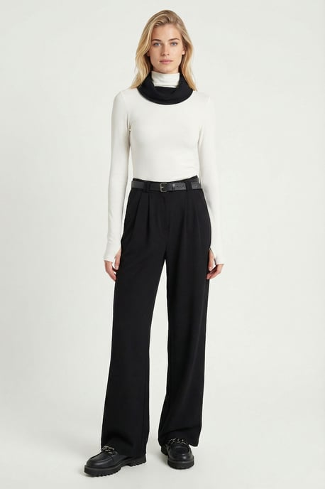 Hoge taille wijde broek met gesp - Image 3