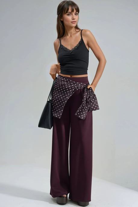 Elastic Waist Pleated Palazzo Pants - Image 5
