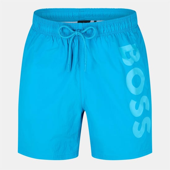 Men's Boss Octopus Swim Shorts With Bold Branding in Turquoise/Aqua - Image 1