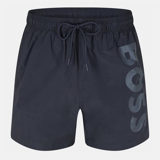 Men's Boss Octopus Swim Shorts With Bold Branding in Dark Grey - Image 1